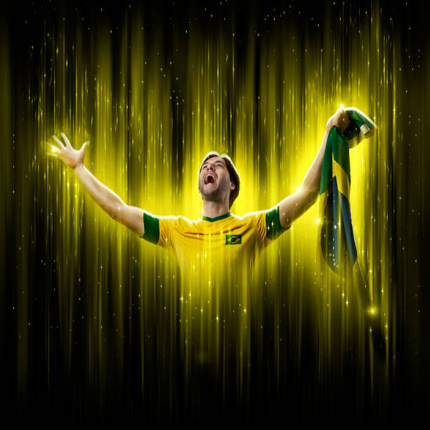Brazilian soccer player, on a yellow and black background.