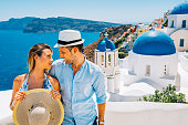 Happy young couple on Santorini island, Greece