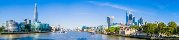 London Towers City skyscrapers overlooking River Thames South Bank panorama stock photo