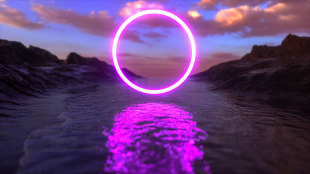 istock a purple glowing ring in a beautiful landscape (3d rendering) 1414071039