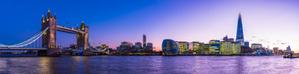 istock London Tower Bridge Thames Shard skyscraper illuminated at sunset panorama 1414071107