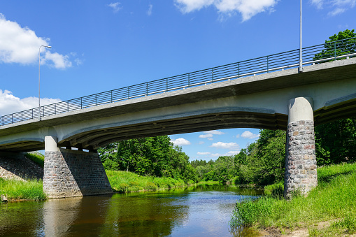 Stone and reinforced concrete bridge over the Abava River in Renda, Latvia, Europe, built in 1936