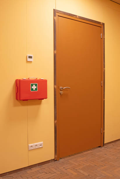 istock Orange first aid case hanging on the wall 1414072299