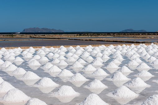 the salt pans of Marsala (Trapani - Italy) where salt is produced by evaporation of the sea