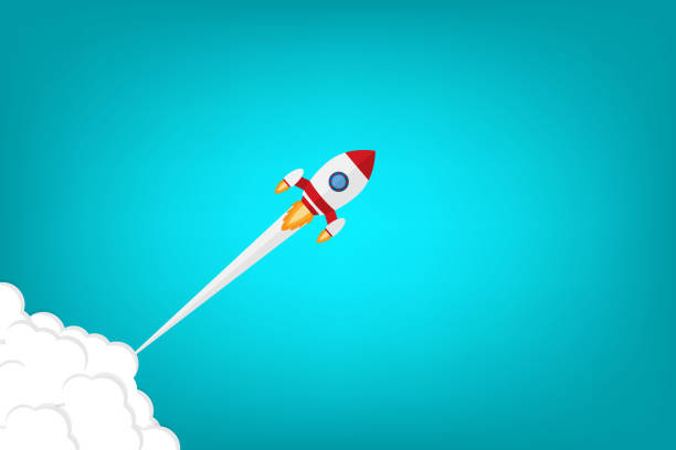 istock Illustration of rocket and copy space for start up business. -The graphic of rocket also represents the concept of courage, enterprise, confidence, belief, fearless, daring, 1414075377