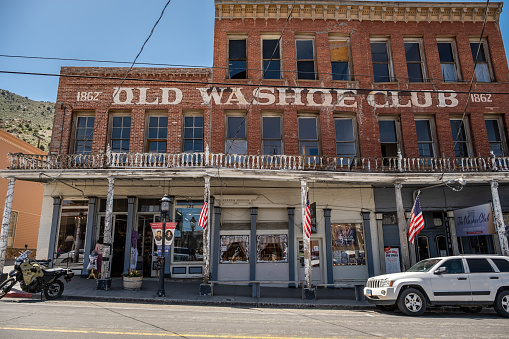 Virginia City, NV - May 17, 2022: Old Washoe Club in historic downtown Virginia City.