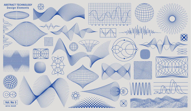 Abstract Technology Design Elements Abstract technology collection of design elements. Wire mesh line art. illustrations stock illustrations