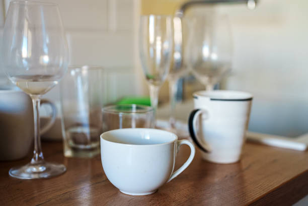 Unwashed dirty dishes after the holiday.