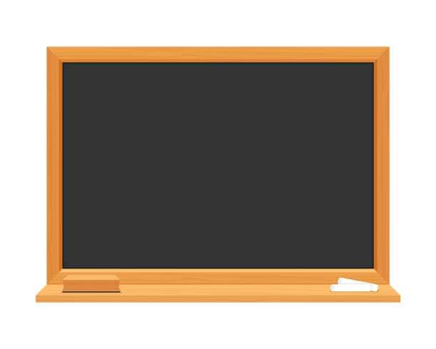 교육 - 학교 - 공급 - 흰색 배경에 고립 된 찰크와 지우개가있는 녹색 칠판 - blackboard chalk blank eraser stock illustrations