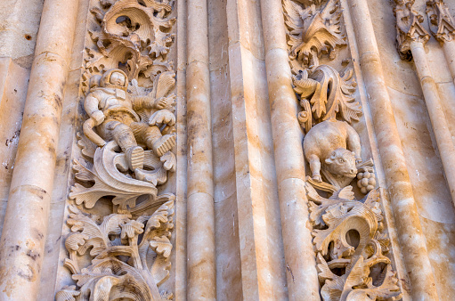 Relief of an astronaut on the facade of the cathedral. Salamanca. Castilla León. Spain