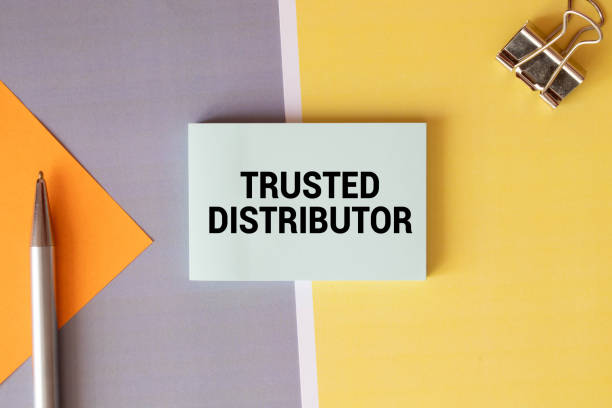 istock yellow paper with text Trusted Distributor on the white fridge 1414101714