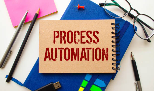 istock Text PROCESS AUTOMATION on Office desk on wooden background 1414101716