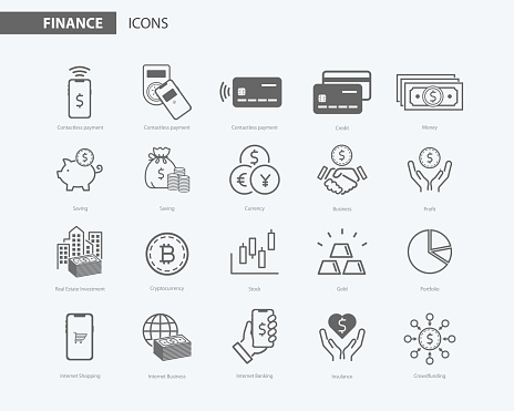 Finance and money outline icon set . Outline icons collection.