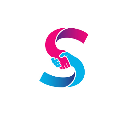 handshake logo isolated on letter S alphabet. Business partnership and union logo design.