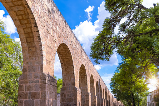 Morelia, Michoacan, ancient aqueduct, aqueducto Morelia, in historic city center