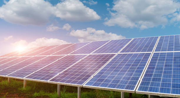 istock solar panels against sunset sky background. 1414106284