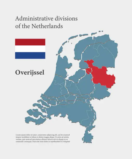 Vector illustration of Vector map Netherlands and district Overijssel