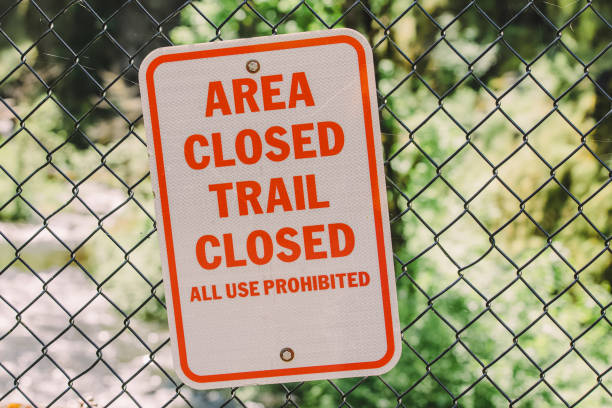istock Informational closure sign on the fence. 1414110419