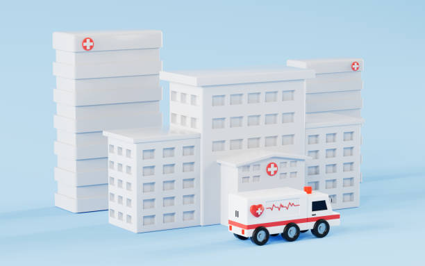istock White hospital building and ambulance, 3d rendering. 1414116254