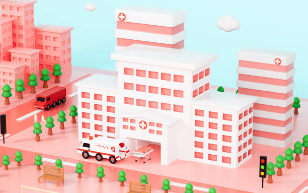 istock Hospital building and urban roads background, 3d rendering. 1414116259