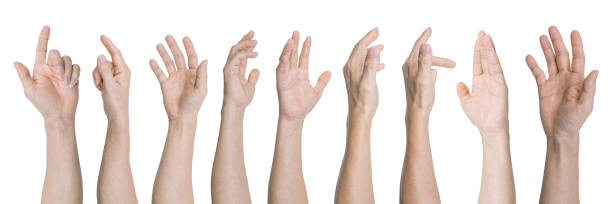 istock Group of Male hands gestures isolated on white background included clipping path. 1414118151