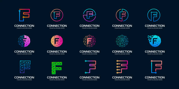 창조적 인 편지 f 현대 디지털 기술 로고 디자인 세트. 로고는 기술, 디지털, 연결, 전기 회사에 사용할 수 있습니다. - letter f stock illustrations