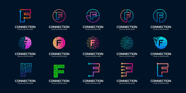 set of creative letter F Modern Digital Technology Logo Design. The logo can be used for technology, digital, connection, electric company. set of creative letter F Modern Digital Technology Logo Design. The logo can be used for technology, digital, connection, electric company. letter f stock illustrations