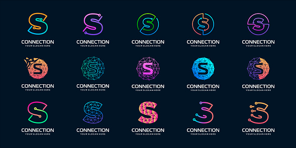 set of creative letter S Modern Digital Technology Logo Design. The logo can be used for technology, digital, connection, electric company.