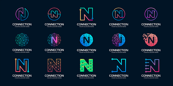 set of creative letter N Modern Digital Technology Logo Design. The logo can be used for technology, digital, connection, electric company.