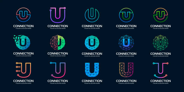 set of creative letter U Modern Digital Technology Logo Design. The logo can be used for technology, digital, connection, electric company. set of creative letter U Modern Digital Technology Logo Design. The logo can be used for technology, digital, connection, electric company. the letter u stock illustrations