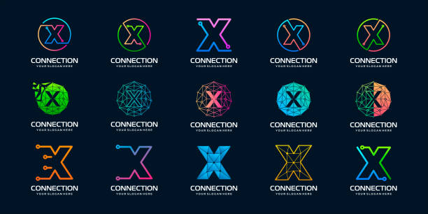 satz des kreativen buchstabens x modern digital technology logo design. das logo kann für technologie-, digital-, verbindungs- und elektrizitätsunternehmen verwendet werden. - buchstabe x stock-grafiken, -clipart, -cartoons und -symbole