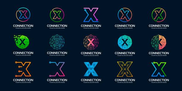 set of creative letter X Modern Digital Technology Logo Design. The logo can be used for technology, digital, connection, electric company. set of creative letter X Modern Digital Technology Logo Design. The logo can be used for technology, digital, connection, electric company. letter x stock illustrations