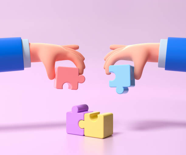 istock Cartoon hands connecting jigsaw puzzle. Symbol of teamwork, cooperation, partnership, Problem-solving, business concept. 3d illustration 1414122760