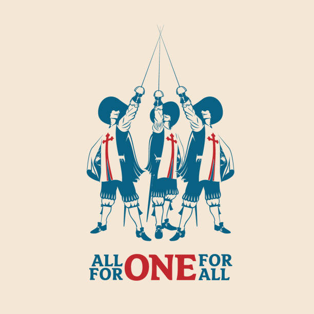 All For One For All. the Three Musketeers vector illustration the Three Musketeers vector illustration for commercial use such as logo, tshirt graphic, etc... knights templar stock illustrations