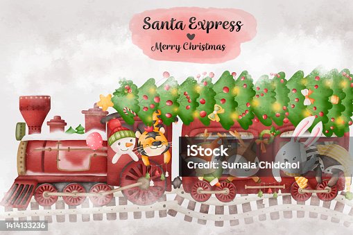 istock Santa Express Animal and Christmas Watercolor 1414133236