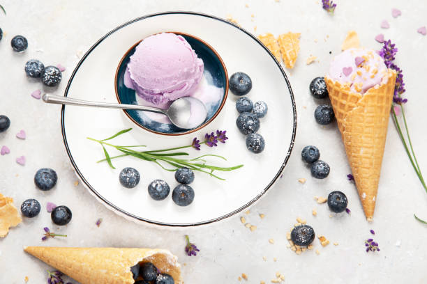 istock Organic blueberry ice-cream on neutral background. 1414139791