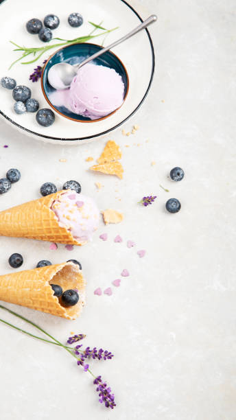 istock Organic blueberry ice-cream on neutral background. 1414139804