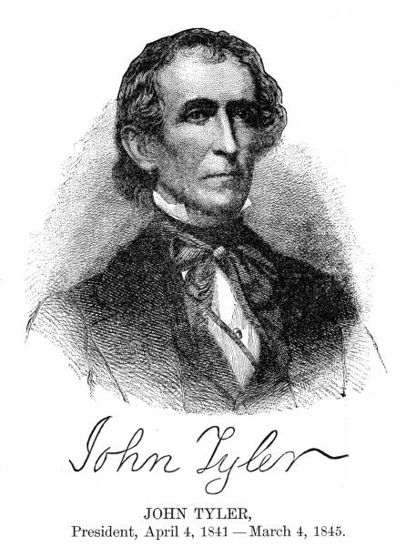 джон тайлер - гравюра сша президента с его подписью 1888 - john tyler stock illustrations