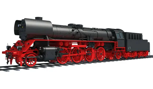 Photo of Steam locomotive train 3d rendering on a white background