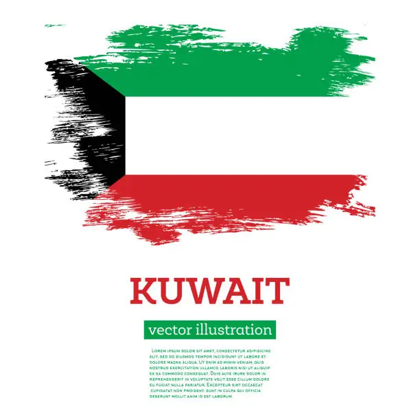 Vector illustration of Kuwait Flag with Brush Strokes. Independence Day.
