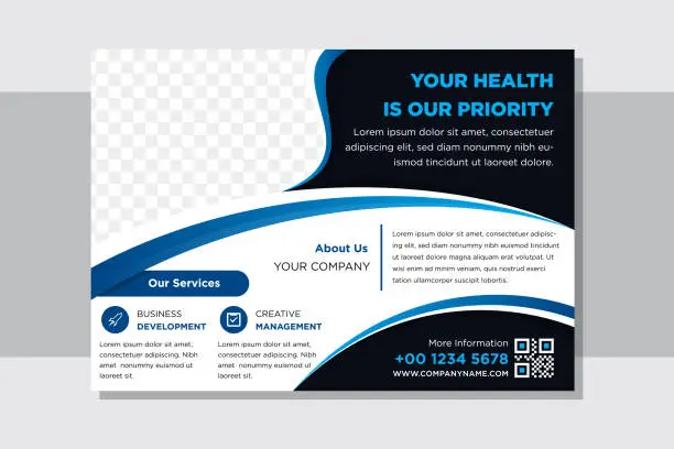 Vector illustration of your health is our priority flyer design template in horizontal layout