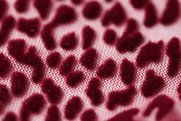 istock Red transparent fabric mesh with leopard print background 1414142744