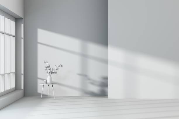 istock 3d rendering of beautiful clean white interior 1414144270
