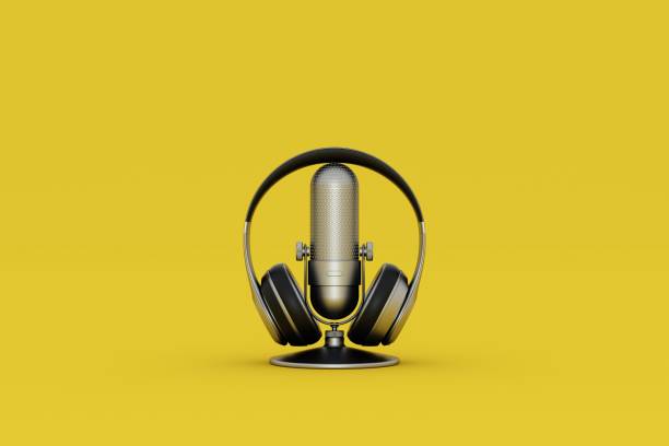 istock Retro Old Microphone and Headphones, 3d rendering. 1414144358