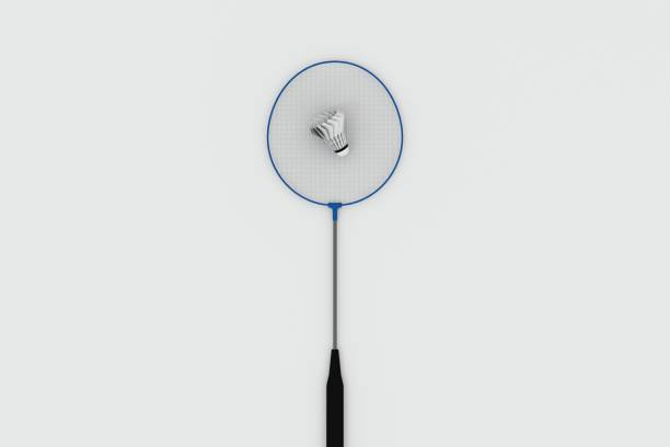 istock Badminton racket and shuttlecock on white background 1414144406