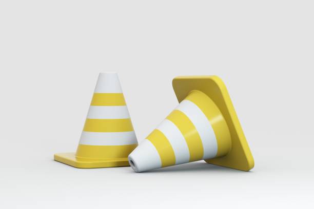 3d rendering of traffic cones - construction site sign road warning sign warning sign imagens e fotografias de stock