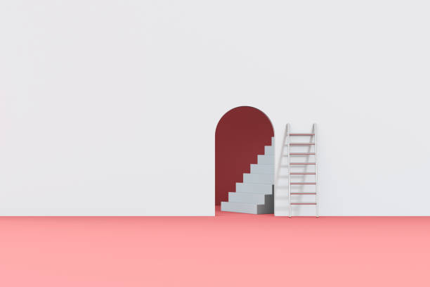istock Minimal style room with ladder and stairs. 3d render background 1414144501