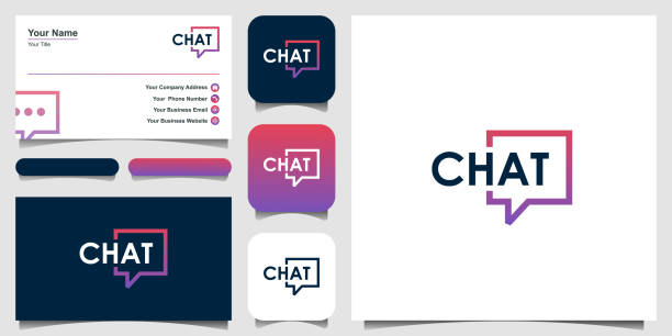chatové nápisy s inspirací pro design loga bubble line art. mluvit, mluvit, šablona loga. a vizitky - bublina online chatu stock ilustrace