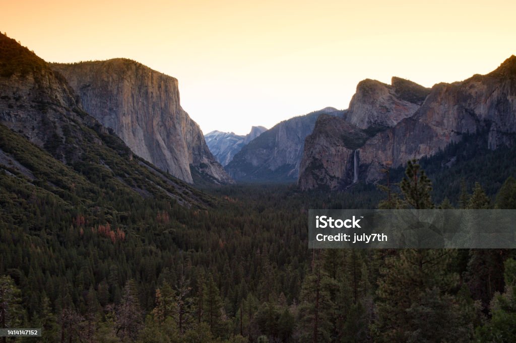 Dawn on the Mountain Yosemite Valley, Tunnel View in Yosemite National Park Yosemite National Park Stock Photo