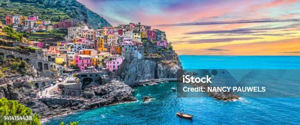 Panoramic View Of Picturesque Village Manarola Cinque Terre Italy Stock Photo - Download Image Now